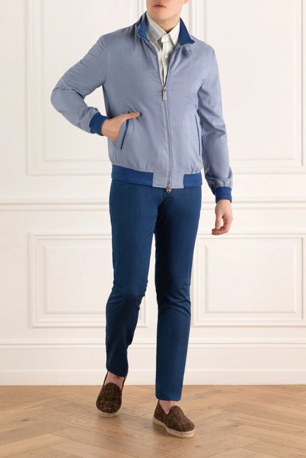 Stefano Ricci мужская синяя куртка-бомбер с воротником-стойкой и с контрастной отделкой 156889 - фото 2