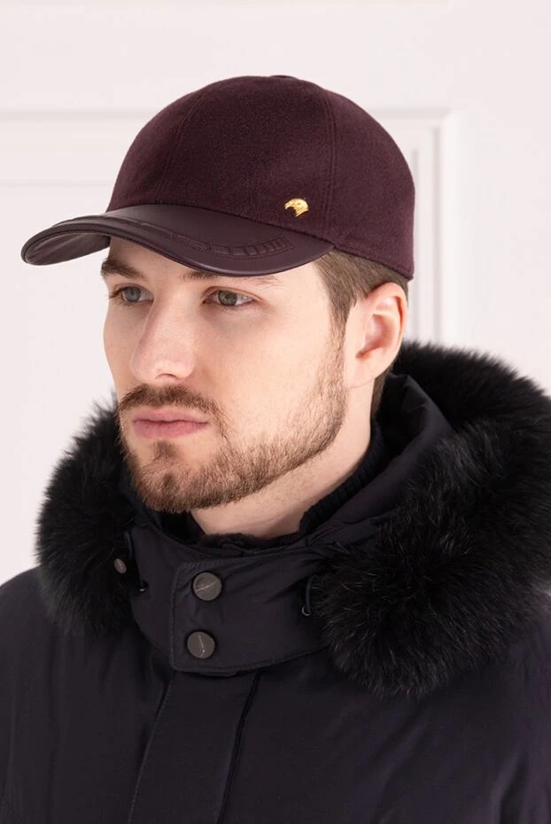 Stefano Ricci нағыз былғарыдан және кашемирден жасалған қалпақ, ерлерге арналған бургундия 156896 - фото 3