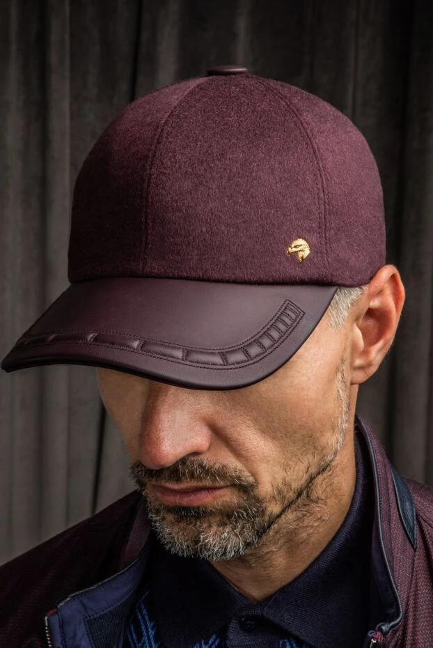 Кепка из натуральной кожи и кашемира бордовая мужская - фото 2