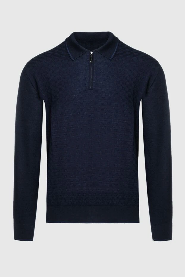 Алдыңғы жағы текстураланған және сыдырмасы бар қою көк түсті ұзын жеңді поло жейде. - фото 1