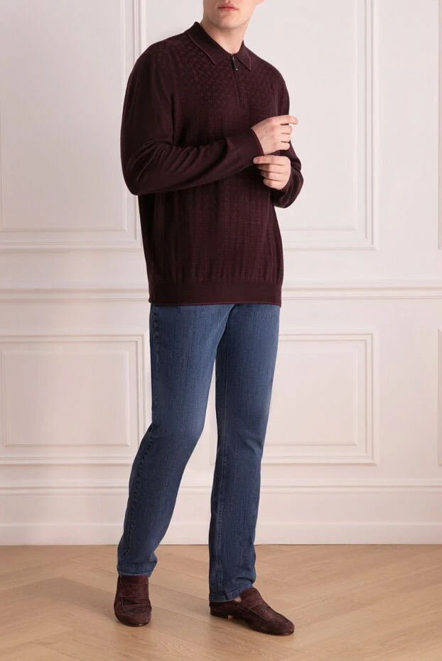 Поло с длинным рукавом из шелка и кашемира с геометрическим тиснением
 - фото 2