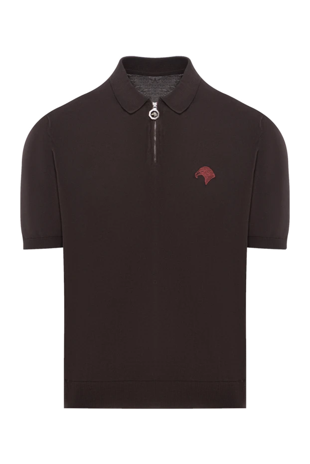 Коричневое трикотажное поло с молнией и кольцом - фото 1