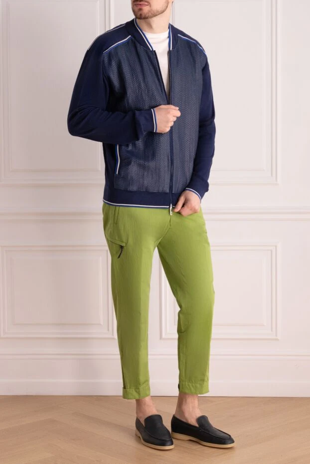 Нағыз былғарыдан жасалған ерлер кардиганы көк - фото 2