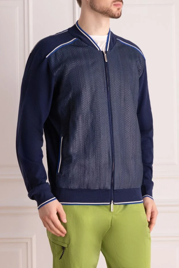 Stefano Ricci кардиган мужской из натуральной кожи синий 156975 - фото 3