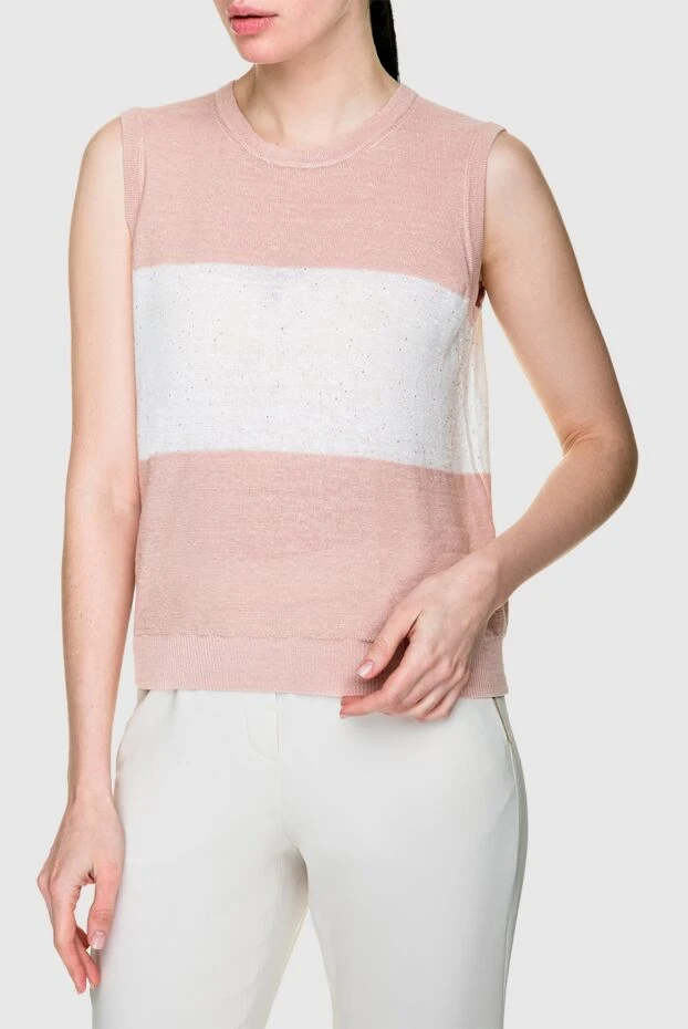 Peserico блуза женская с белыми вставками бежевая 156983 - фото 3