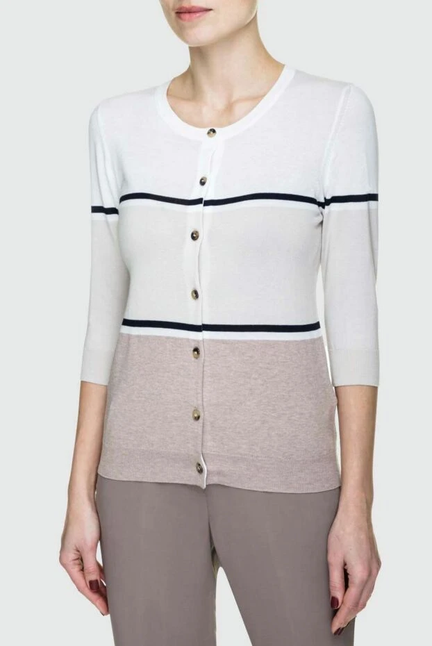 Peserico джемпер хлопковый бежевый женский на пуговицах 157012 - фото 3