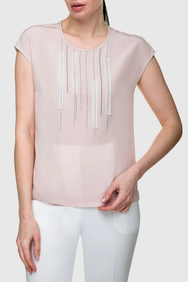 Peserico блуза женская шелковая с цепочками-бусинами бежевая 157036 - фото 3