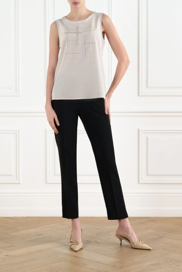 Peserico блуза женская шелковая с цепочками-бусинами белая 157037 - фото 2