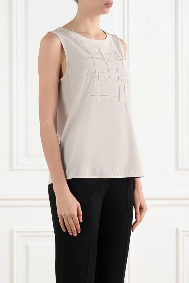 Peserico блуза женская шелковая с цепочками-бусинами белая 157037 - фото 3