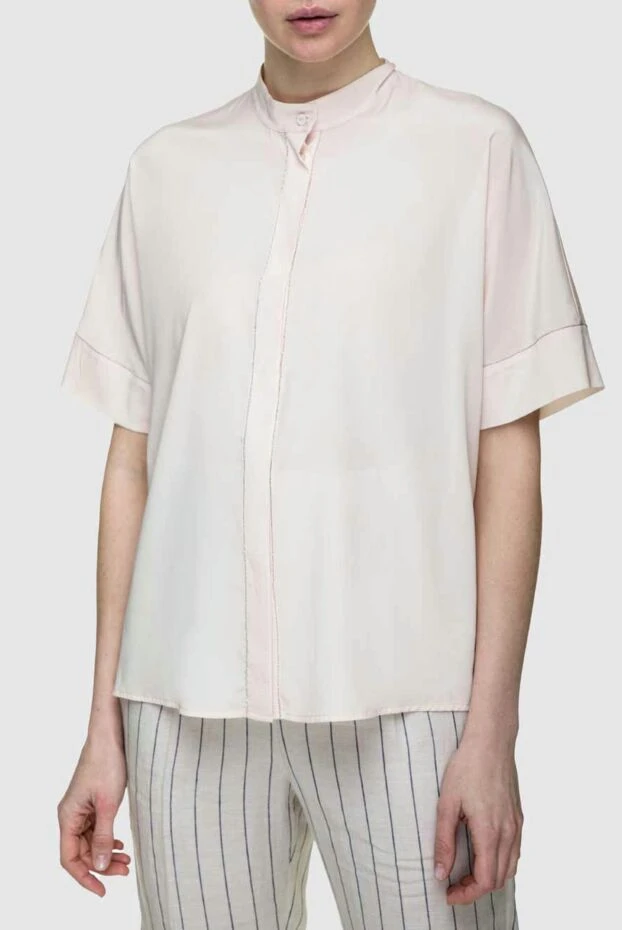 Peserico блуза женская с контрастной прошивкой розовая 157044 - фото 3