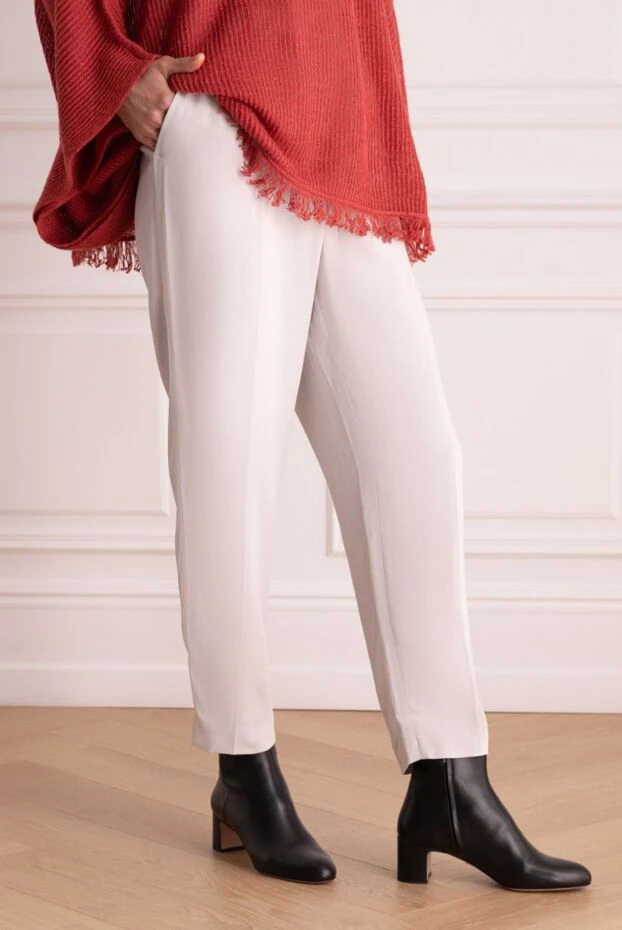 Peserico әйелдерге арналған бүктемелі және белбеуі бар ақ конустық шалбар 157048 - фото 3