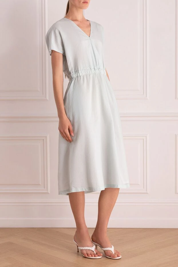 Peserico платье на запах голубое с поясом женское 157056 - фото 3