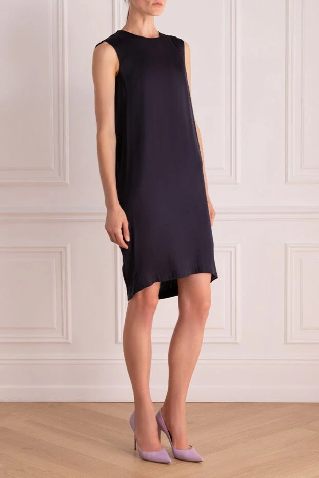 Peserico платье прямого силуэта синее асимметричное внизу женское 157059 - фото 3