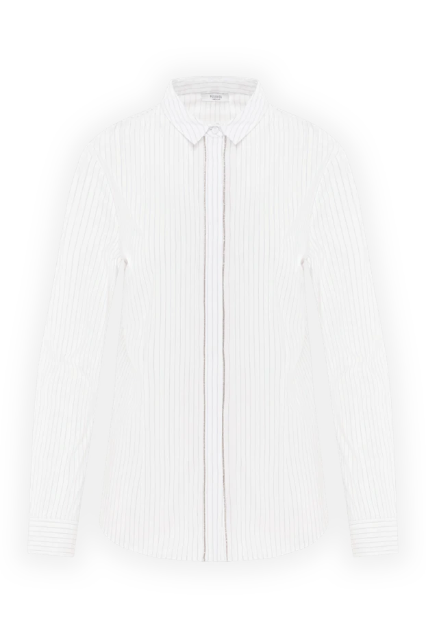 Женская блуза в полоску с цепочкой мониль вдоль планки белая - фото 1