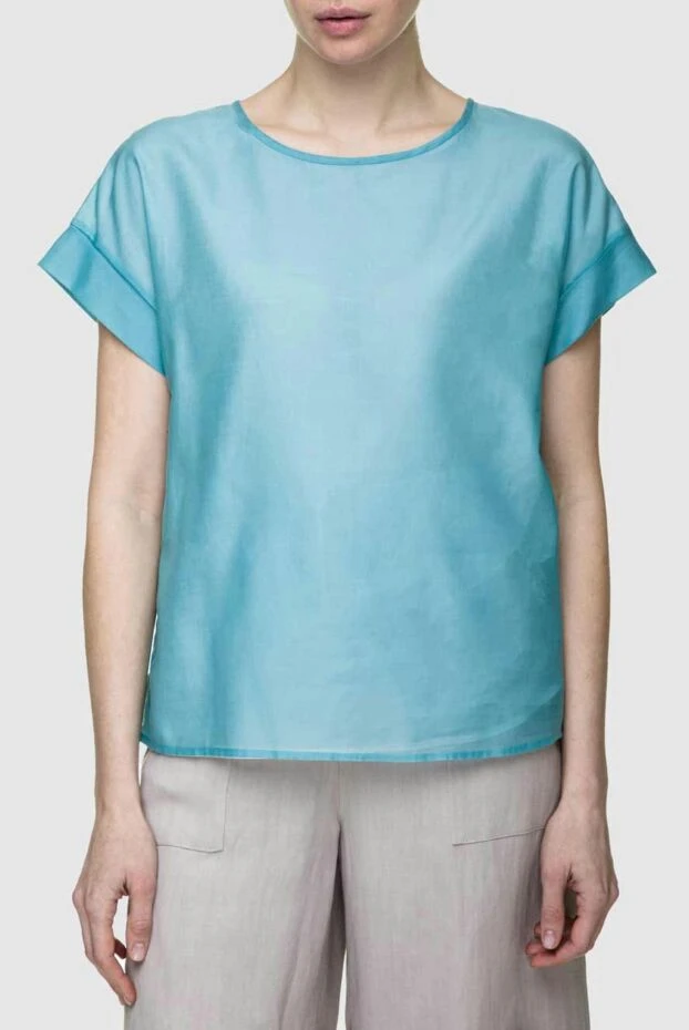 Peserico блуза женская с коротким рукавом голубая 157075 - фото 3