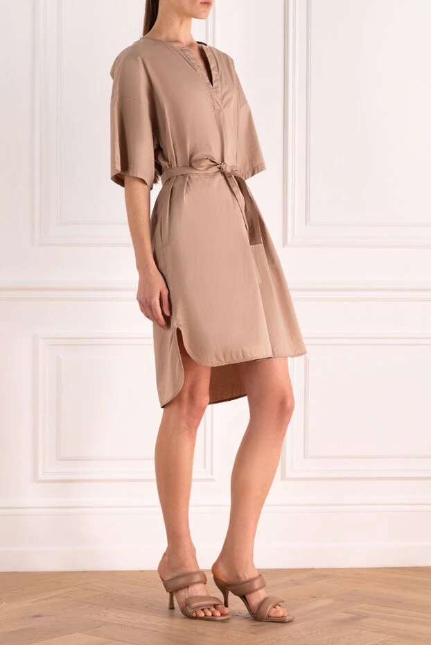Peserico платье коричневое на поясе с короткими рукавами женское 157080 - фото 3