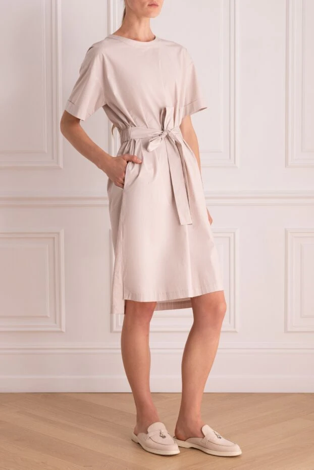 Peserico платье бежевое с поясом и укороченными рукавами на молнии женское 157090 - фото 3
