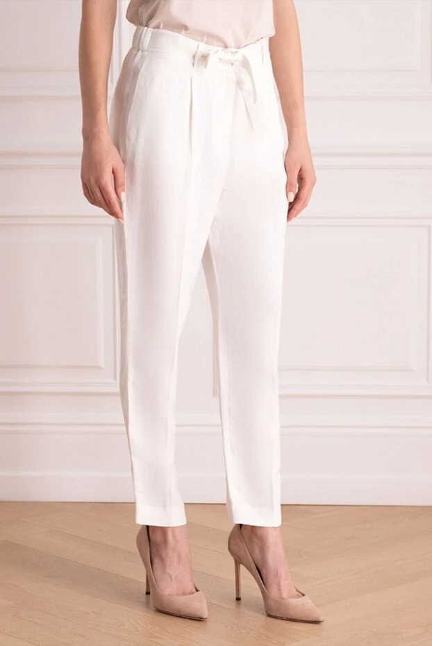 Peserico әйелдерге арналған ақ вискоза және зығыр шалбар 157126 - фото 3