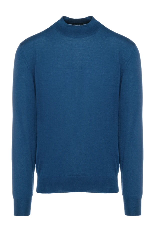 Cesare di Napoli man men's jumper with a high stand-up collar, cashmere and silk, blue купить с ценами и фото 157142 - photo 1