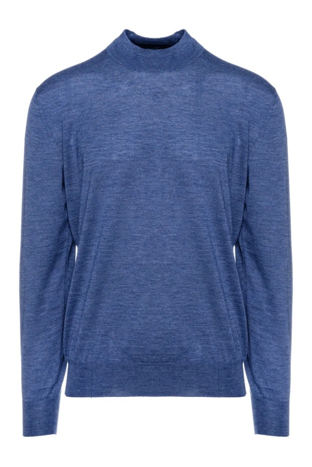 Cesare di Napoli man men's jumper with a high stand-up collar, cashmere and silk, blue купить с ценами и фото 157143 - photo 1