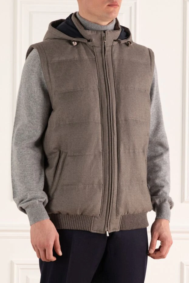 Enrico Mandelli мужской жилет с капюшоном бежевый шерстяной утеплённый

 157148 - фото 3