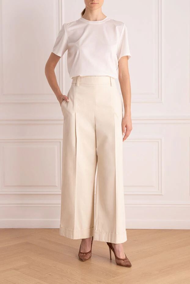 Brunello Cucinelli woman white cotton trousers for women купить с ценами и фото 157182 - photo 2