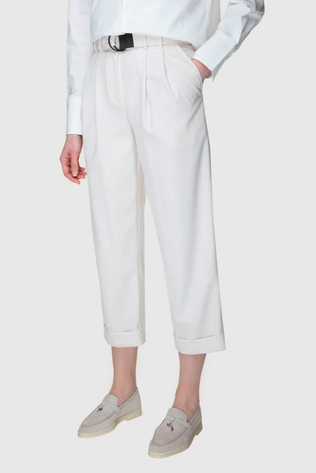 Brunello Cucinelli брюки женские классические с ремешком белые 157200 - фото 3