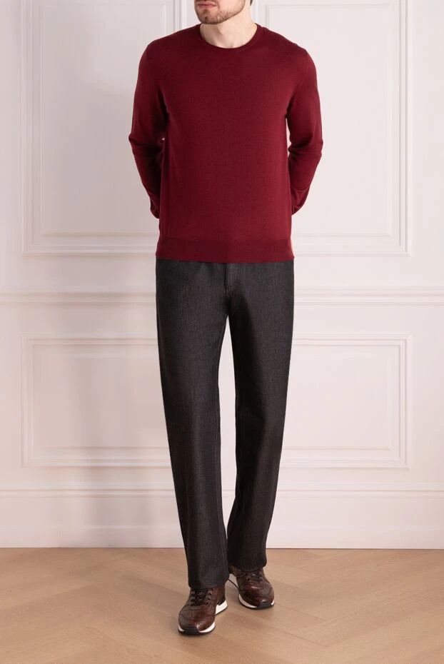 Cesare di Napoli man cashmere, silk and wool jumper burgundy for men купить с ценами и фото 157260 - photo 2