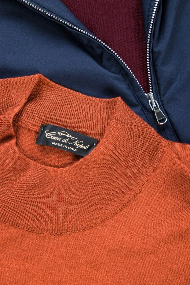 Джемпер мужской с высоким воротником стойкой из кашемира, шерсти и шелка оранжевый. - фото 2