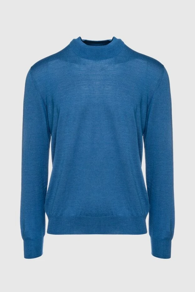 Cesare di Napoli man men's jumper with a high stand-up collar made of cashmere, wool and silk blue купить с ценами и фото 157263 - photo 1