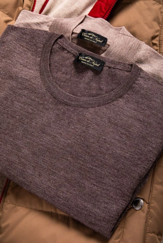 Men's high-collar stand-up jumper made of cashmere, wool and silk brown - photo 2