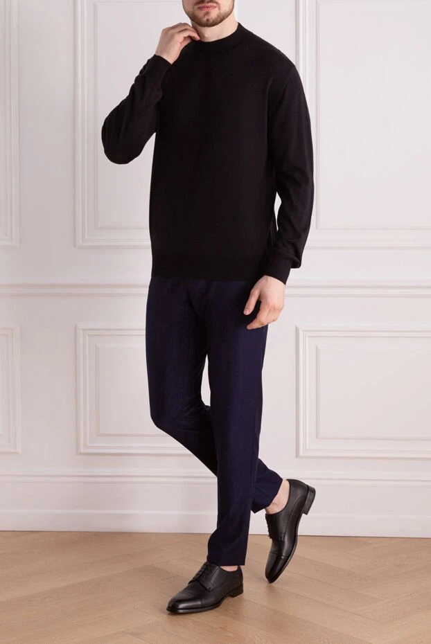 Cesare di Napoli man men's jumper with a high stand-up collar made of cashmere, wool and silk black купить с ценами и фото 157265 - photo 2