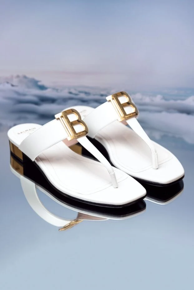 Balmain позолоченное логотипі бар ақ түсті әйелдердің шкірядан жасалған тәпішкелері 157281 - фото 2