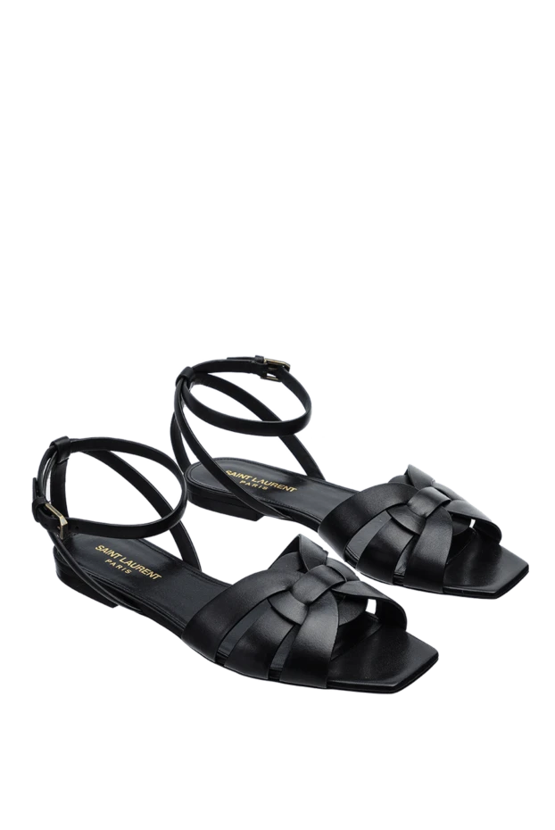 Saint Laurent тоқылған баулары бар қара түсті былғары әйелдерге арналған сандалдар. 157292 - фото 3