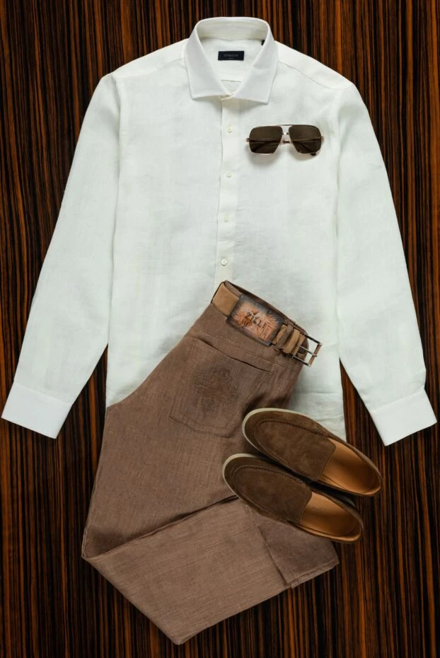 Tombolini men's solid color shirt made of natural white linen
157339 - photo 2