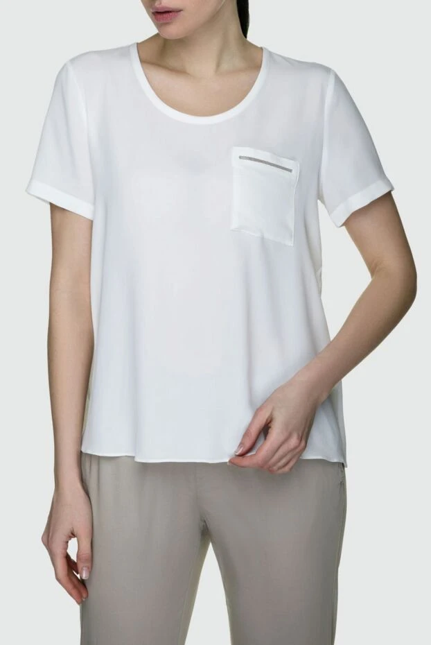 Panicale қалтадағы декормен ақ әйелдер футболкасы 157353 - фото 3