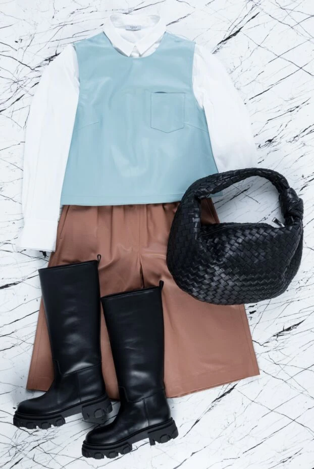 Fleur de Paris women's leather blouse without sleeves blue 157419 - photo 3