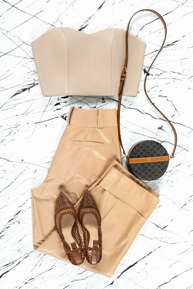 Fleur de Paris light brown leather trousers with turn-ups and high waist
 157421 - photo 2