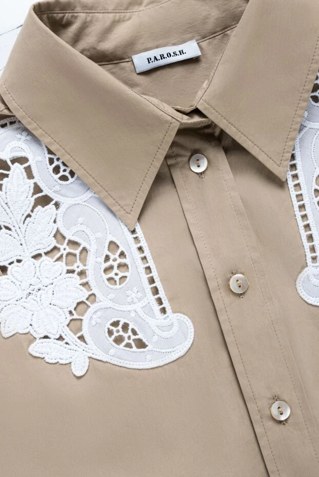 Women's cotton blouse with white embroidery beige - photo 2