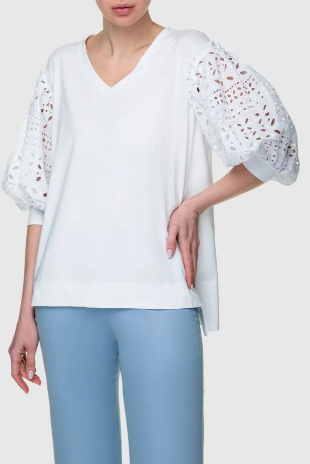 D.Exterior блуза женская с узором на рукавах белая 157521 - фото 3