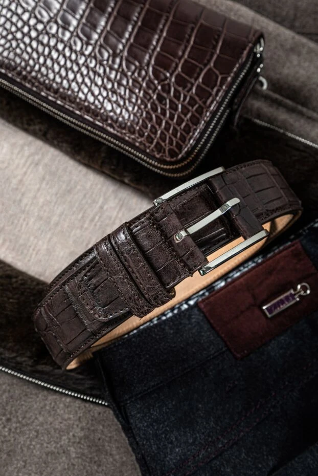 Cesare di Napoli классический ремень из тёмно-шоколадной крокодиловой кожи
 157543 - фото 3