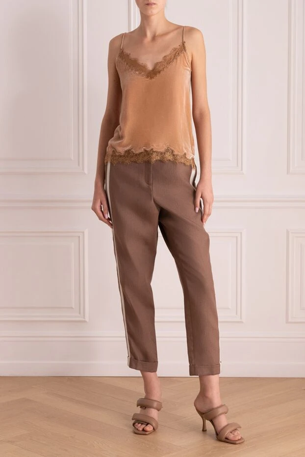 Peserico woman brown linen trousers for women купить с ценами и фото 157555 - photo 2