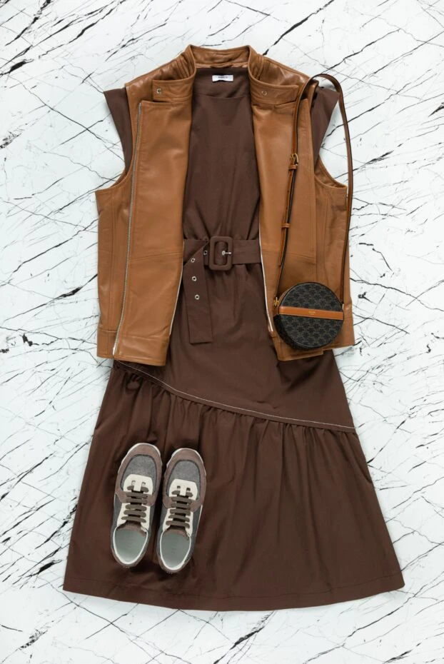 Белбеуі бар асимметриялы қоңыр көйлек әйелдерге арналған - фото 2