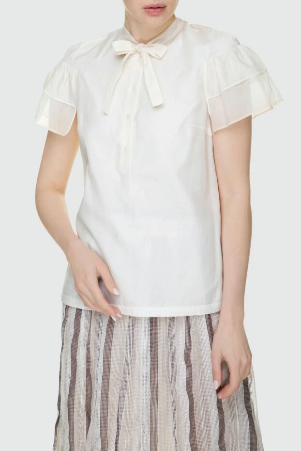 Peserico блуза женская с бантом и рюшами на рукавах белая 157562 - фото 3