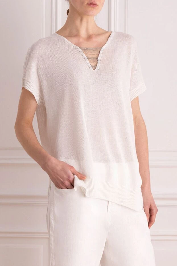 Peserico блуза женская белая с декором на декольте 157578 - фото 3