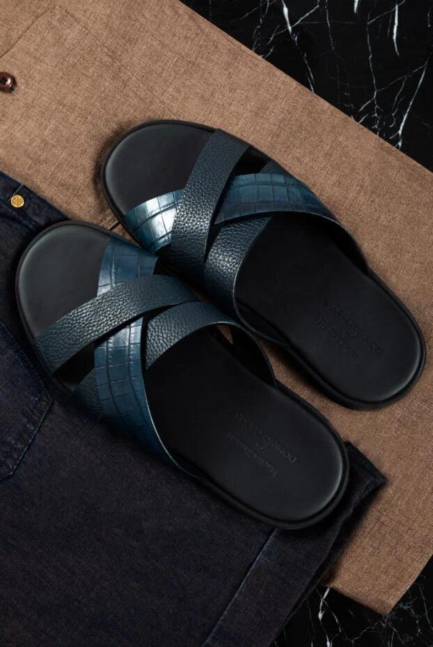 Doucal`s blue leather slippers for men 157600 - photo 3