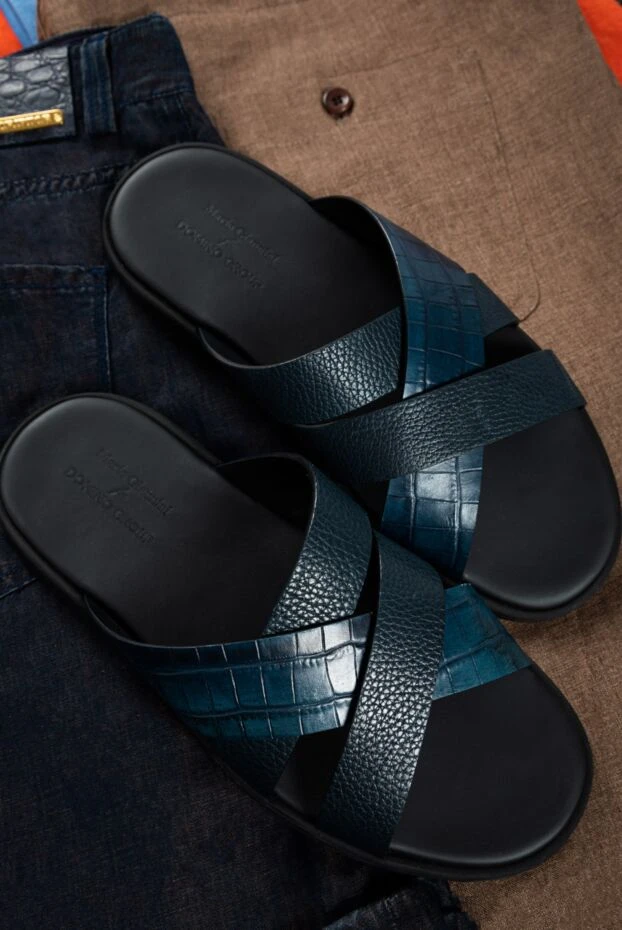 Doucal`s blue leather slippers for men 157600 - photo 2