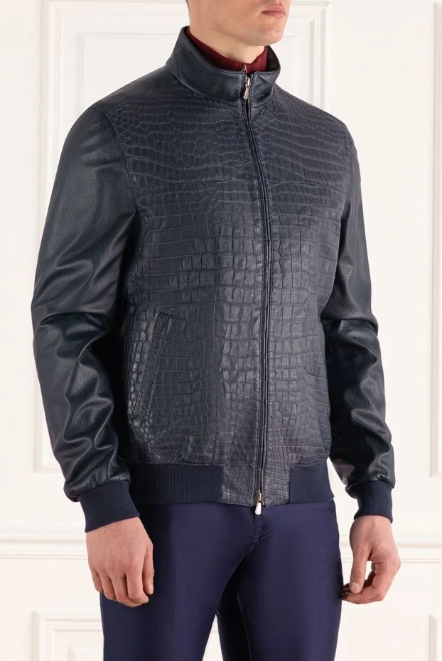 Enrico Mandelli куртка из кожи аллигатора синяя мужская 157618 - фото 3