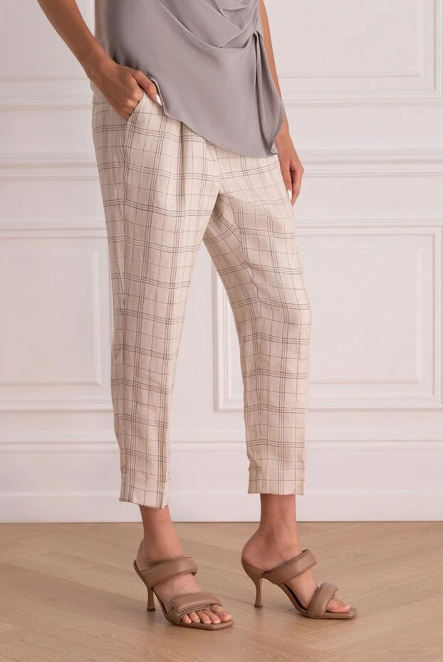 Peserico бүктемелері бар тарылтылған әйелдер бежевый плаидті шалбар
 157653 - фото 3