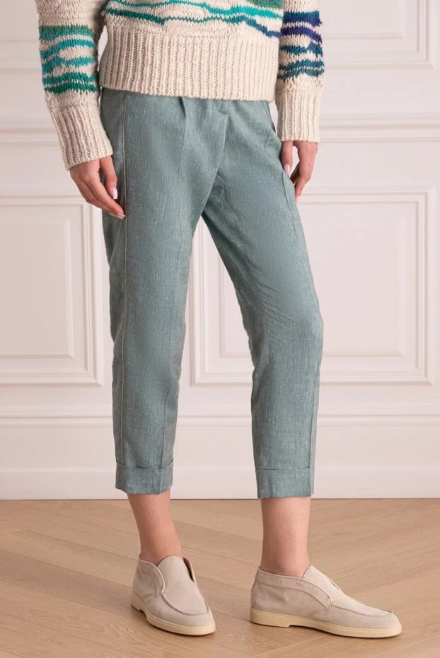 Peserico әйелдерге арналған жасыл зығыр және жүннен жасалған шалбар 157654 - фото 3